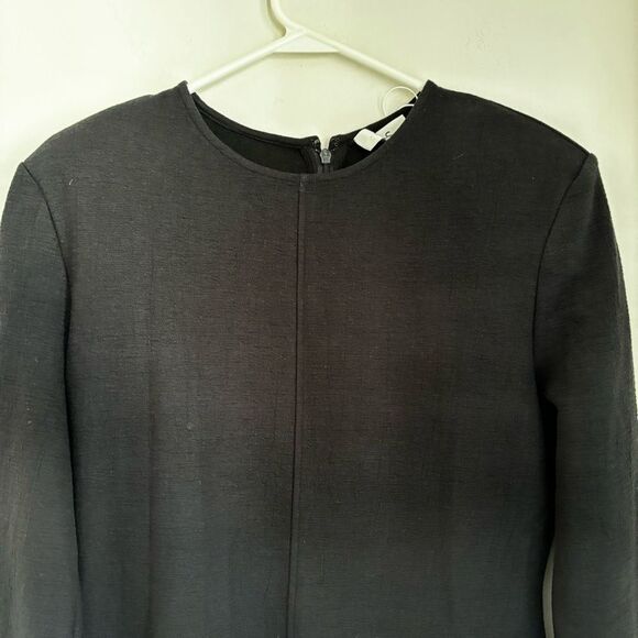 COS Women long sleeve crew neck little black dress with shoulder pads medium NWT - Picture 4 of 12